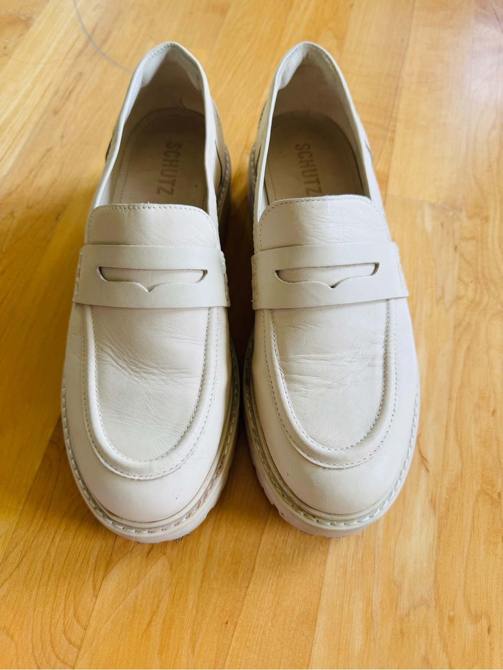 SCHUTZ Cream Platform Penny Loafers
